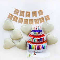 Party09 生日巨型蛋糕氣球拉旗組, 1套, 混合顏色