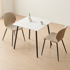 보니애가구 라비 테이블 + 의자 2p 세트 2인용 방문설치, 테이블(화이트+블랙), 의자(루트베이지), 일반의자 2