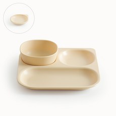 TACKAON 嬰幼兒用方形3格餐具組, 3格餐盤 + 飯碗 + 迷你S盤, 黃色, 1套