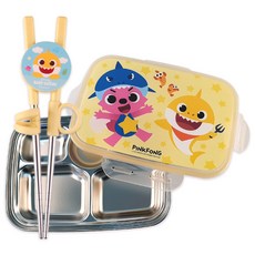 aizoum 鯊魚寶寶印花不鏽鋼午餐餐具組, 混色, 便當盒+學習筷子