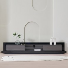 데코퍼니쳐 레이즈 거실 수납장 4단 2300 방문설치, 그레이 블랙