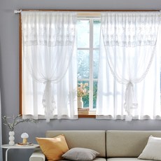 Modern House Etoile 雪紡雙層蕾絲穿桿式半窗窗簾組, 白色