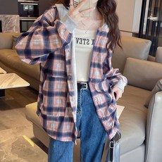 LUNA GIRL 女款Rebird連帽格紋襯衫 L25FST073010