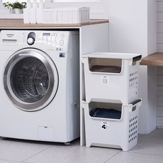 EZLIVING 可堆疊洗衣籃 45L, 白色, 2個