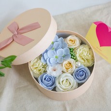 J.Hani 可愛圓形香皂花盒 + 愛心卡片, 藍色