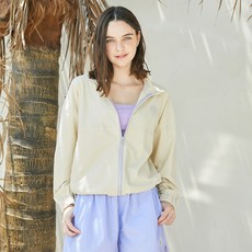 LAZYBEE 女性用涼感Air-light寬鬆短版拉鍊外套