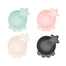 章魚造型麥片碗附小碗 4件組, 薄荷色、粉色、米色、黑色, 1套