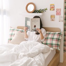 FORHOME 手工Glory刷毛格紋方形身體抱枕套 不含枕芯, 綠色