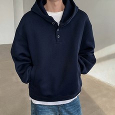 엘쏘 남녀공용 심플 3버튼 헤비 헨리넥 후드티