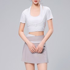 CocoDream 掛脖無袖 短袖罩衫 + 比基尼 + 泳裙 泳裝套組 2401