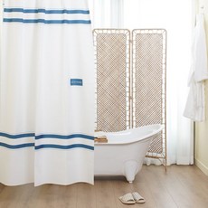 Rest in Bath 法式藍色布質防水浴簾 + 金屬夾環10入組, 1套, 白色系