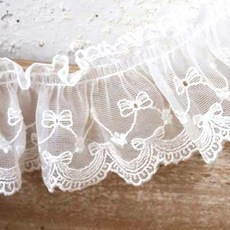 Happy Bears Pavilona 扇貝邊歐根紗摺皺刺繡蕾絲 180cm, 1條, 白色