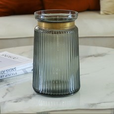 條紋金色緞帶圓形玻璃花瓶, 灰色