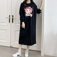 티탁 여성용 빅사이즈 데일리 기모 롱 맨투맨 원피스 TTCG97