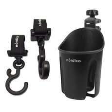nordico 嬰兒車掛鉤 2入+杯架 N2, 黑色, 1組