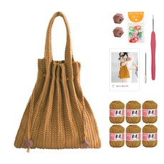 yarna 올리오 단색 플리츠백 뜨개질 DIY 패키지 M 바늘 부자재포함, 713 올리브골드, 1세트