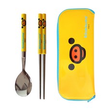 리락쿠마 슬림 수저 케이스 세트 얼굴, 옐로우, 스푼 + 젓가락 + 케이스, 1세트