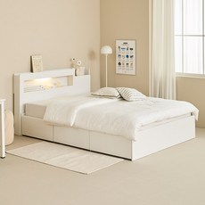 파로마 루나 LED 조명 빅수납 침대 프레임 단품 방문설치, 화이트