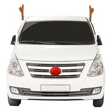 PARTYHAE 魯道夫鹿角 2入 + 鼻子 汽車裝飾套組, 混合顏色, 1套