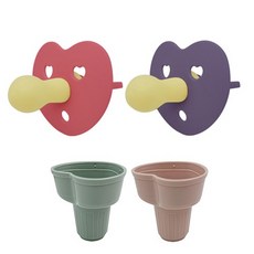 FROMISE 心形安撫奶嘴*2 附奶嘴蓋, 6個月以上, 奶嘴 Rose Sienna+Black Berry/奶嘴蓋 Green+Pink, 1組