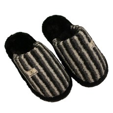 EVER HOUSE 彩色條紋毛絨室內拖鞋, 黑色, 1個
