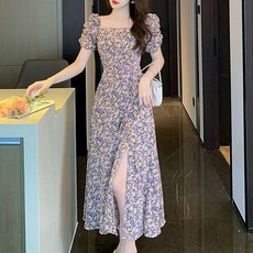 여성용 마켓에이 토파 플라워 사이드 트임 롱 원피스