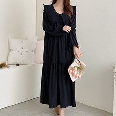 BONBONSTORY 荷葉領羅紋孕婦連身裙