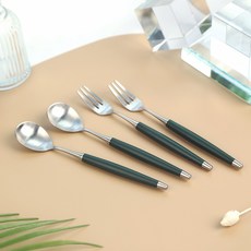 Bogen 韓國製 Le Bien 緞面茶匙 + 叉子雙人組 深綠色, 1套, 茶匙 2p + 茶叉 2p