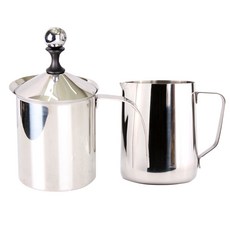 手動牛奶起泡器 800ml + 拿鐵拉花杯 600ml, 單一顏色, 1套