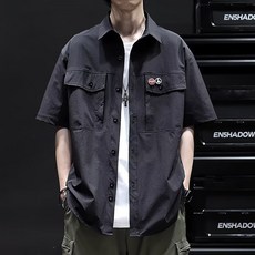 男款 DM 寬鬆版素色短袖工作襯衫