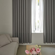 바자르 마일드 폴달 솔리드 아일렛 암막커튼 2p + 커튼봉 + 커튼끈 세트