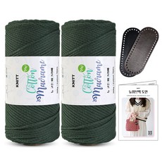 니뜨 뉴 코튼 마크라메실 150g x 2p + 뉴위브백도안 + 타원형 인조가죽 가방바닥 특소 세트, 26 다크그린, 1세트