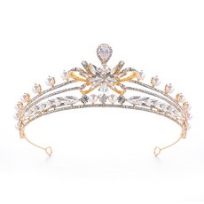 Luna Glam 巴洛克蝴蝶點綴婚禮新娘皇冠 WC438, 白色 + 金色, 1個