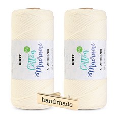 니뜨 뉴 코튼 마크라메 뜨개실 150g x 2p + 핸드메이드 금속라벨 세트, 1세트, 02 아이보리(뜨개실)