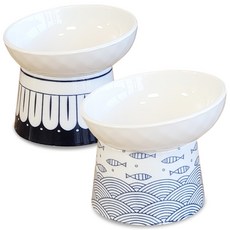 MONAGIO 寵物鑽石斜口陶瓷碗2件組, 1套, 深藍色 + 魚藍色