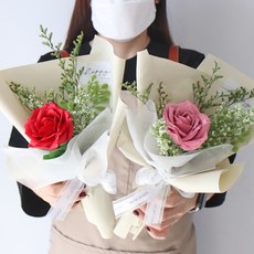 MORIANN Love You 單朵高級香皂花束, 紅色 + 煙燻粉, 1個