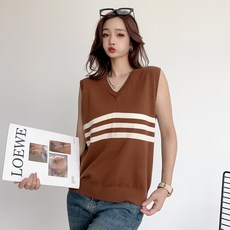 더시럽 여성용 브이넥 쓰리라인 니트 조끼