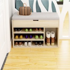 Avenue Goods鞋櫃椅凳子收納長椅多功能收納沙發三層層板楓木櫻花木 80cm, Bootkan 灰色皮革