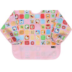 플리에 배색 방수 긴팔턱받이, 44핑크키티, 1개, 1매