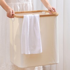 Illujen布料居家服竹柄收納籃 高型, 一個, 1個