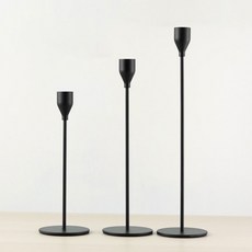 데코트리 스탠드 메탈 인테리어 촛대 3종세트, 블랙