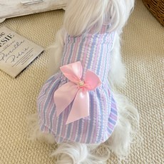 웨이비데이즈 반려동물 비즈 리본 패턴 펫 원피스 W265-0054, 블루, 1개