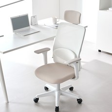 체어스코 네이처 와이드 컴퓨터의자 사무용 학생 공부 책상의자 허리받침+조절팔세트, 햇살베이지