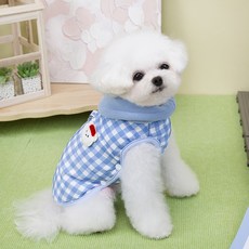 PASTEL PET 寵物格紋長版高領T恤, 藍色, 1個