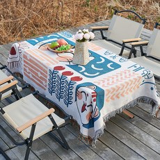 엑스터 감성 에스닉 캠핑 프린지 피크닉 식탁보, 패턴2, 1개, 90 x 90 cm