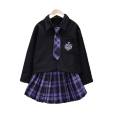 女童襯衫格紋領帶+短裙套裝