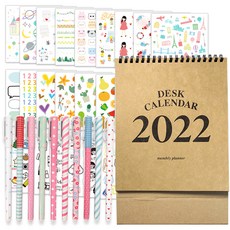 2Youngdesign 貼紙 28p + 10 支月色中性筆 + 2022 台歷套組, 隨機發貨（日曆）, 1組