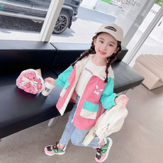 OrangeDaMom 女童用 紅色帽子兔子 撞色防風外套