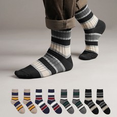 kikiyasocks 男款羅紋拼色中筒時尚襪 8雙