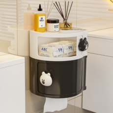 Make Mine 浴室廁所壁掛式面紙盒收納盒 2層, 1個, 白色 + 黑色